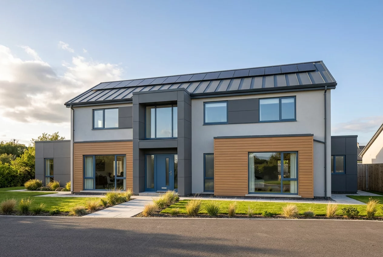 Renovated house facade with thermal insulation